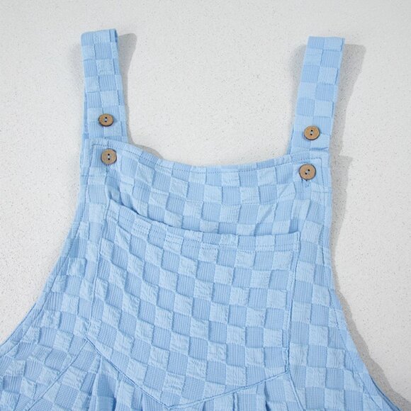 Checkered Pocketed Wide Leg Overalls - Picture 7 of 16